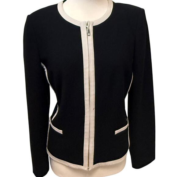 Nygard Blazer Zip-Front Contrast Jacket Sz 10 White Trim Business Office Siren - Picture 1 of 8